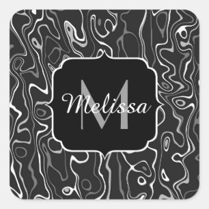 Schwarz-weiße graue Damaskus abstrakte Wirbel Mono Quadratischer Aufkleber