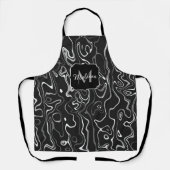 Schwarz-weiße graue Damaskus abstrakte Wirbel Mono Schürze (Vorderseite)