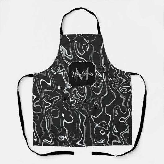 Schwarz-weiße graue Damaskus abstrakte Wirbel Mono Schürze (Vorderseite)