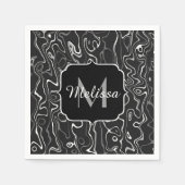 Schwarz-weiße graue Damaskus abstrakte Wirbel Mono Serviette (Vorderseite)