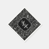 Schwarz-weiße graue Damaskus abstrakte Wirbel Mono Serviette (Ecke)