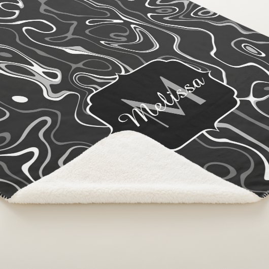 Schwarz-weiße graue Damaskus abstrakte Wirbel Mono Sherpadecke (3/4)