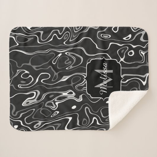 Schwarz-weiße graue Damaskus abstrakte Wirbel Mono Sherpadecke (Vorderseite (Horizontal))