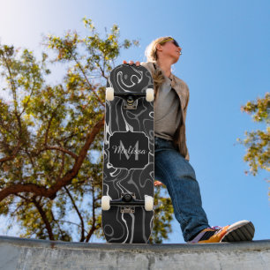 Schwarz-weiße graue Damaskus abstrakte Wirbel Mono Skateboard