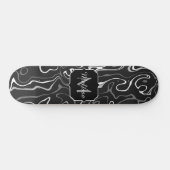 Schwarz-weiße graue Damaskus abstrakte Wirbel Mono Skateboard (Horizontal)