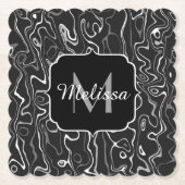 Schwarz-weiße graue Damaskus abstrakte Wirbel Mono Untersetzer (Vorderseite)