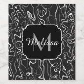 Schwarz-weiße graue Damaskus abstrakte Wirbel Mono Weinetikett (Einzelnes Label)