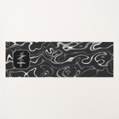 Schwarz-weiße graue Damaskus abstrakte Wirbel Mono Yogamatte (Vorderseite (Horizontal))