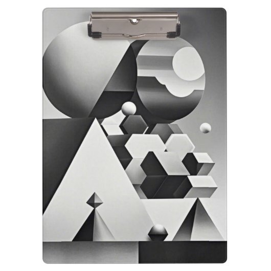 Schwarz-weiße graue geometrische Formen Klemmbrett (Vorderseite)