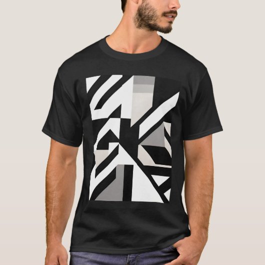 Schwarz-weiße graue geometrische scharfe T-Shirt (Vorderseite)