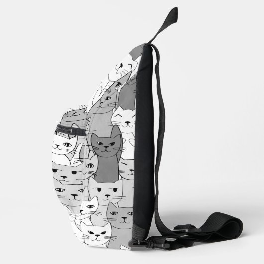Schwarz-weiße graue Katzen Design Sling Bag (Rechts)