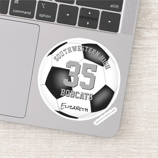 Schwarz-weiße graue Mannschaft nennt Jungen Fußbal Aufkleber (Detail)