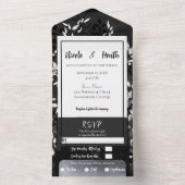 Schwarz-weiße graue, moderne Minimal-Blumenhochzei All In One Einladung (Innen Boden)