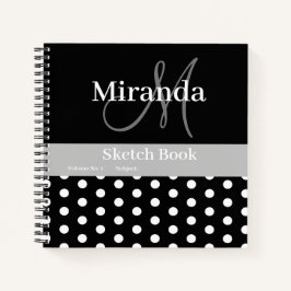 Schwarz-weiße graue Monogram Polka Dots Sketch Notizblock