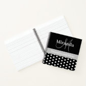 Schwarz-weiße graue Monogram Script Polka Dots Notizblock (Innenseite)