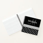 Schwarz-weiße graue Monogram Script Polka Dots Notizblock (Innenseite)