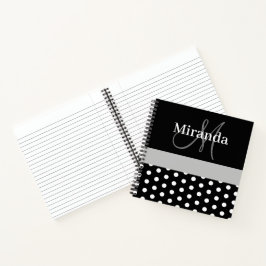 Schwarz-weiße graue Monogram Script Polka Dots Notizblock