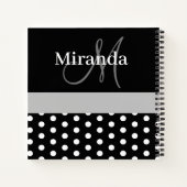 Schwarz-weiße graue Monogram Script Polka Dots Notizblock (Rückseite)