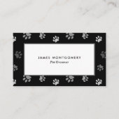 Schwarz-weiße graue Paw Prints Personalisiert Visitenkarte (Vorderseite)