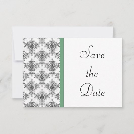 Schwarz-weiße Green Damask Hochzeit Save the Date (Vorderseite)
