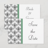 Schwarz-weiße Green Damask Hochzeit Save the Date (Vorne/Hinten)