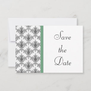 Schwarz-weiße Green Damask Hochzeit Save the Date