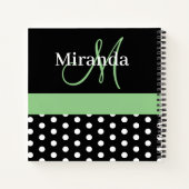 Schwarz-weiße Green Monogram Script Polka Dots Notizblock (Rückseite)