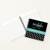 Schwarz-weiße Green Monogram Script Polka Dots Notizblock (Innenseite)