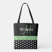 Schwarz-weiße Green Monogram Script Polka Dots Tasche (Rückseite)