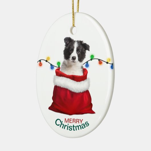 Schwarz-weiße Grenz-Collie-Papa Keramik Ornament (Links)