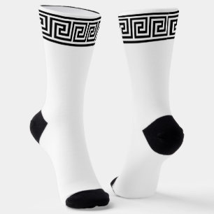 Schwarz-weiße griechische Muster-Crew-Socken Socken