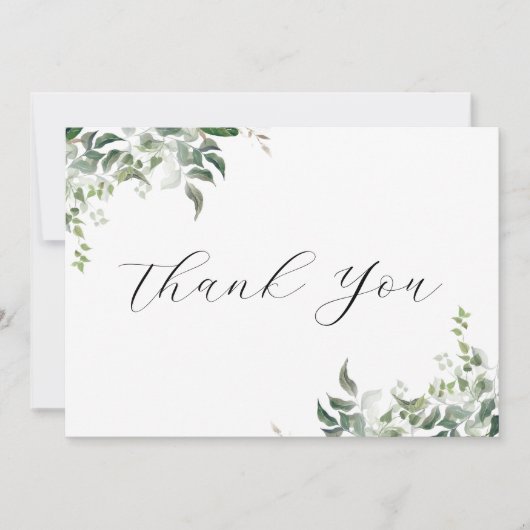 Schwarz-weiße Grüne Botanische Wasserfarbenhochzei Dankeskarte (Vorderseite)