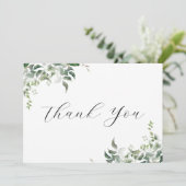 Schwarz-weiße Grüne Botanische Wasserfarbenhochzei Dankeskarte (Stehend Vorderseite)