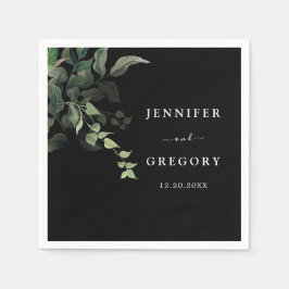 Schwarz-weiße Grüne Botanische Wasserfarbenhochzei Serviette