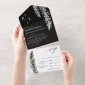 Schwarz-weiße Grüne Mit Monogramm Hochzeit All In One Einladung (Abreißen)