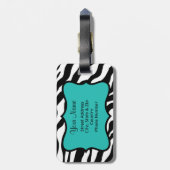 Schwarz-weiße grüne und türkisfarbene Zebra & Gepa Gepäckanhänger (Rückseite vertikal)