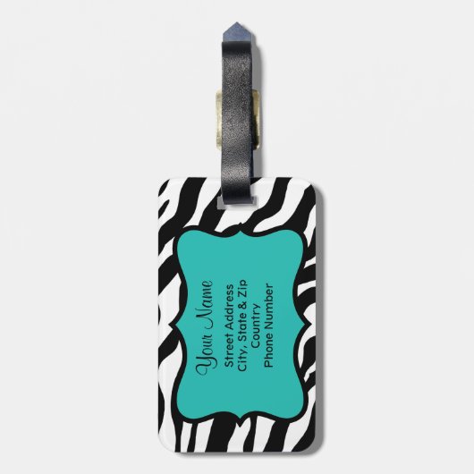 Schwarz-weiße grüne und türkisfarbene Zebra & Gepa Gepäckanhänger (Rückseite vertikal)