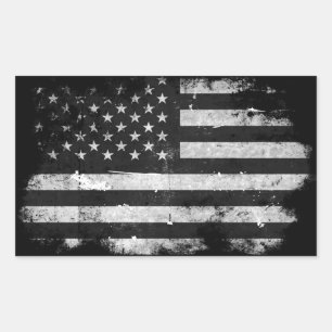 Schwarz-weiße Grunge-amerikanische Flagge Rechteckiger Aufkleber