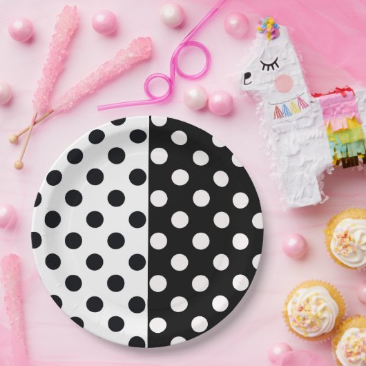 Schwarz-weiße halbe Farbtrennung inverse Polka-Pun Pappteller (Party)