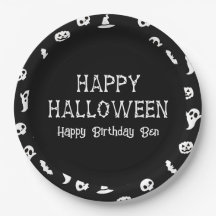 Schwarz Weiße Halloween Fledermäuse & Geister Hall