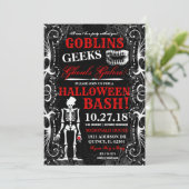 Schwarz-weiße Halloween-Skeleton-Party Einladung (Stehend Vorderseite)