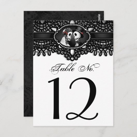 Schwarz-weiße Halloween-Skelettentabelle Nr. Postkarte (Vorne/Hinten)