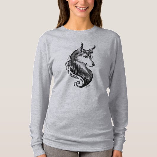 Schwarz-weiße Hand gezeichneter Wolf weg vom T-Shirt (Vorderseite)