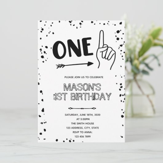 Schwarz-weiße Handgeste 1 Einladung (Stehend Vorderseite)