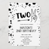 Schwarz-weiße Handgeste 2. Geburtstag Einladung (Vorne/Hinten)