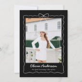 Schwarz-weiße handGezeichnet Bow Foto Graduation P Einladung (Rückseite)