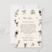 Schwarz-weiße handgezeichnete Hochzeit speichern S Dankeskarte (Vorderseite)