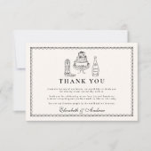 Schwarz-weiße handgezogene Western-Doodle-Hochzeit Dankeskarte (Vorderseite)