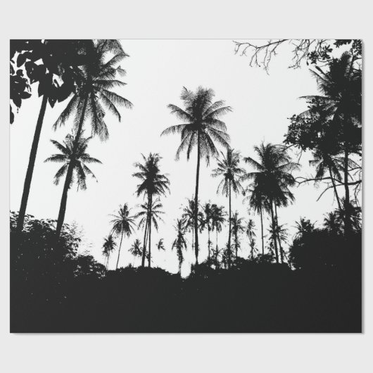 Schwarz-weiße hawaiianische Exotic Palm Tree Silho Geschenkpapier (Flach)