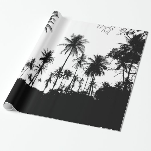 Schwarz-weiße hawaiianische Exotic Palm Tree Silho Geschenkpapier (Ungerollt)
